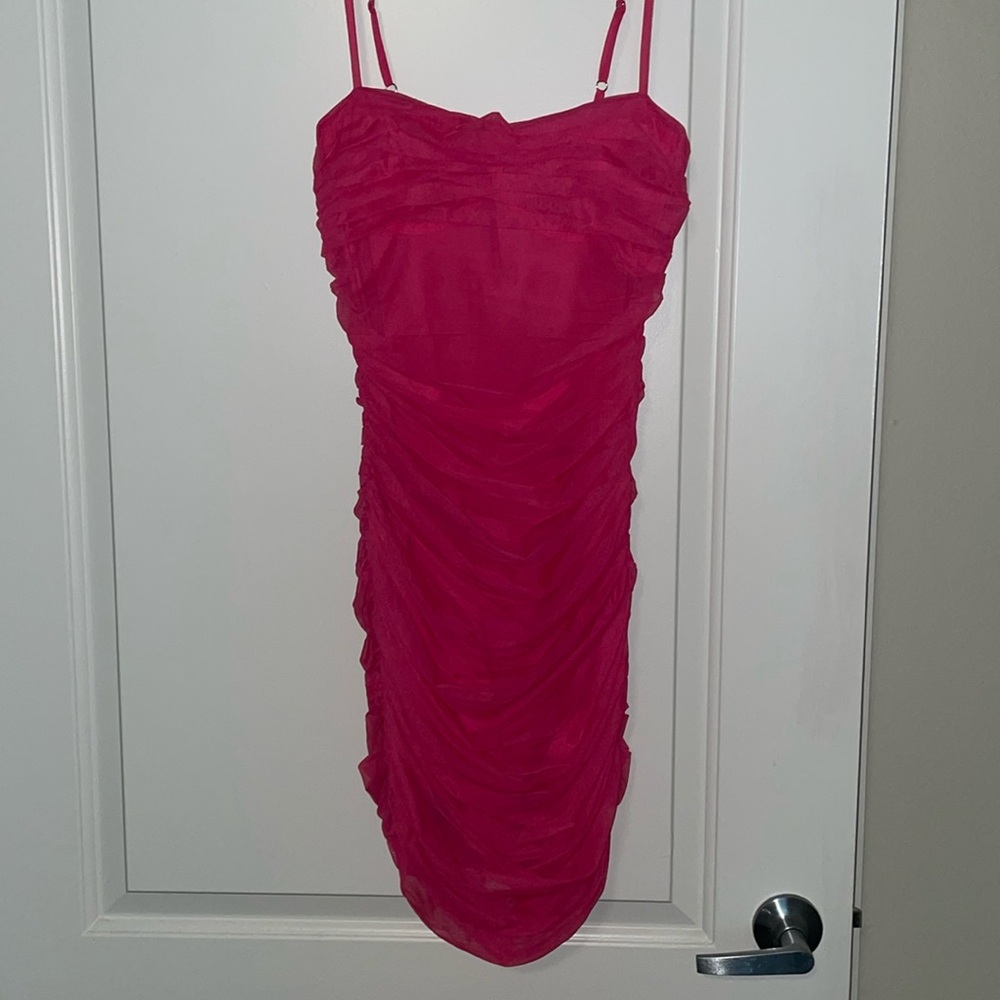 New Pink Ruched Mini Dress